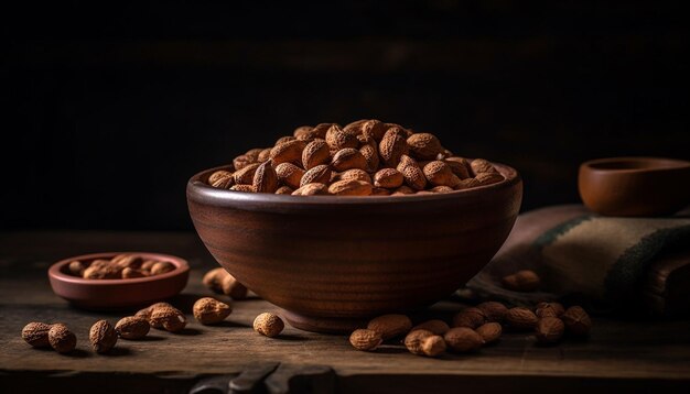 Nootachtige snack Amandelen walnoten en cashewnoten hoop gegenereerd door AI