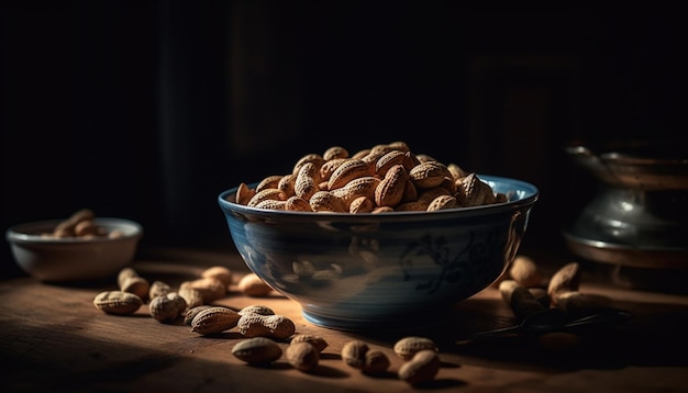 Gratis foto nootachtige snackkom cashewnoten amandelen walnoten pecannoten gegenereerd door ai