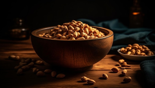 Nootachtige snackkom cashewnoten amandelen walnoten pecannoten gegenereerd door AI