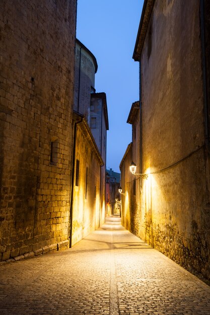 Ochtend uitzicht op oude straat in Girona