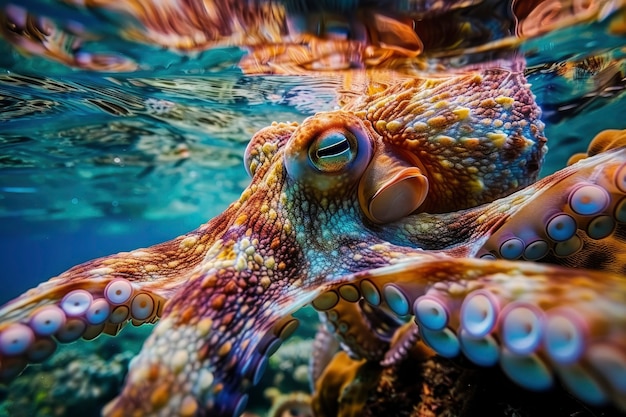 Octopus gezien in zijn natuurlijke onderwaterhabitat