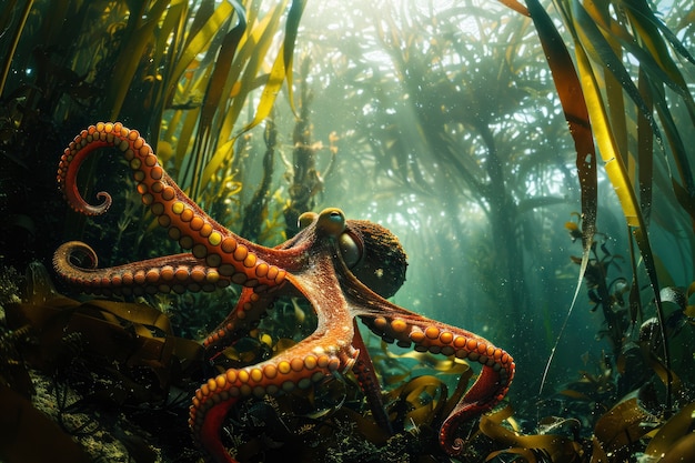 Gratis foto octopus gezien in zijn natuurlijke onderwaterhabitat