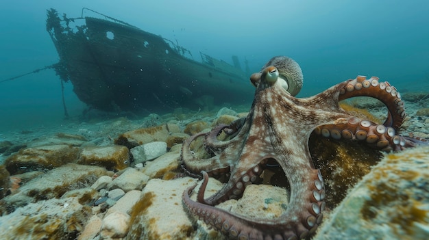 Octopus gezien in zijn natuurlijke onderwaterhabitat
