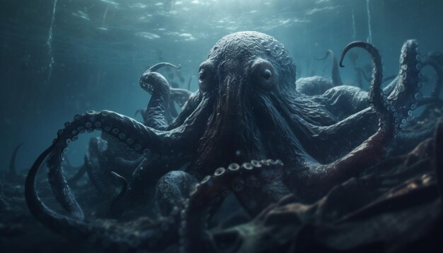 Octopus met tentakels zwemt in rustig onderwateravontuur gegenereerd door AI