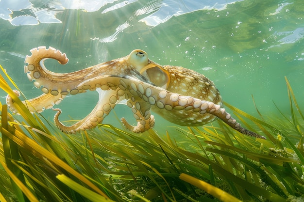 Gratis foto octopus seen in its underwater natural habitat