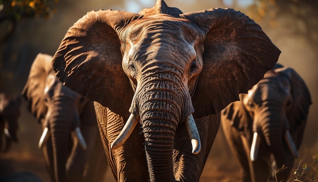 Gratis foto olifant die in de afrikaanse savanne loopt, een rustige natuurscène gegenereerd door kunstmatige intelligentie