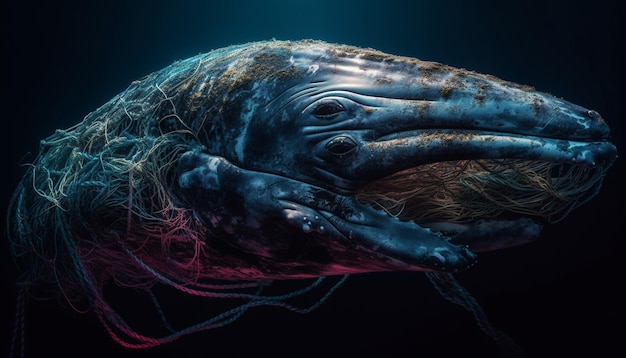 Gratis foto onderwaterdraak met scherpe tanden en tentakels gegenereerd door ai