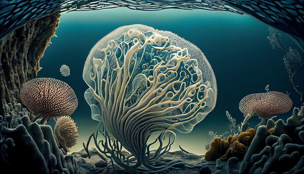 Onderwaterkankercellen klampen zich vast aan levendige koraalgeneratieve AI
