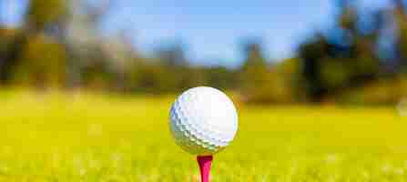 Gratis foto ondiepe focus van een golfbal op een tee in een baan