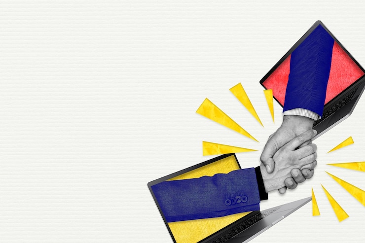 Gratis Foto online netwerken handshake marketing geremixte media achtergrond
