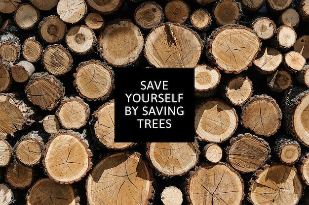 Gratis foto ontbossing milieubewustzijn met stapel hout achtergrond