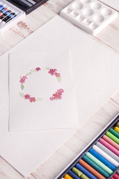 Ontwerp van Bloemenlijst geschilderd met aquarellen op papier