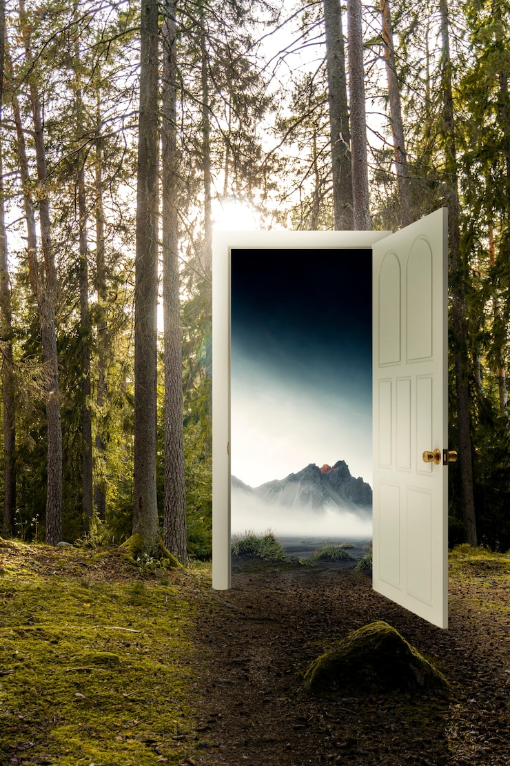 Gratis Foto openslaande deuren naar een prachtig natuurlijk uitzicht
