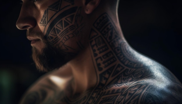 Gratis foto opgesmukte mannen tonen creativiteit met door ai gegenereerde body-inkt