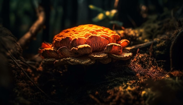 Oranje gevlekte paddenstoel groeit wild in natuurschoon gegenereerd door AI