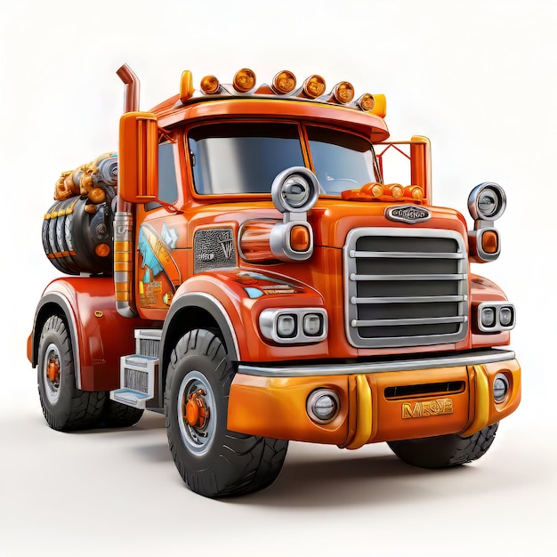 Gratis foto oranje grote vrachtwagen op een witte achtergrond 3d-weergave