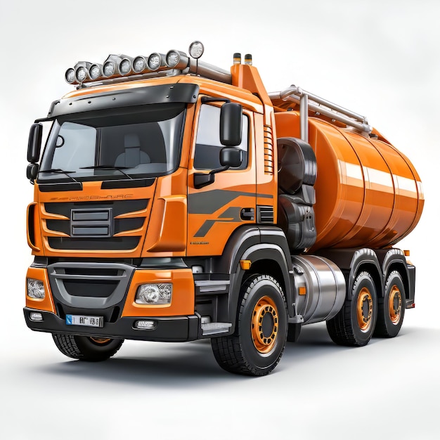 Gratis foto oranje vrachtwagen met een betonmixer op een lichte achtergrond 3d-weergave