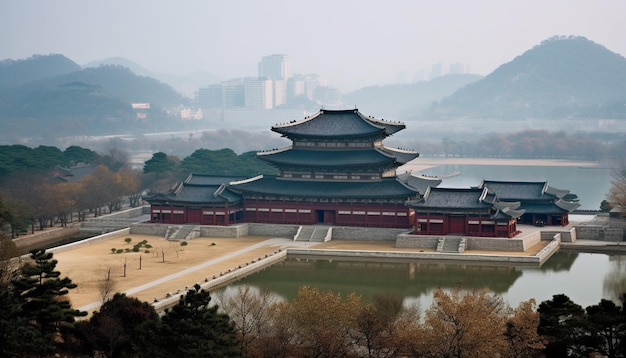 Gratis foto oude pagode bovenop de majestueuze schoonheid van de berg in beijing, gegenereerd door ai