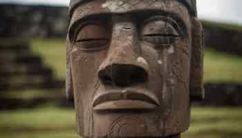 Gratis foto oude sculptuur van de inheemse cultuur van het menselijk gezicht gegenereerd door ai