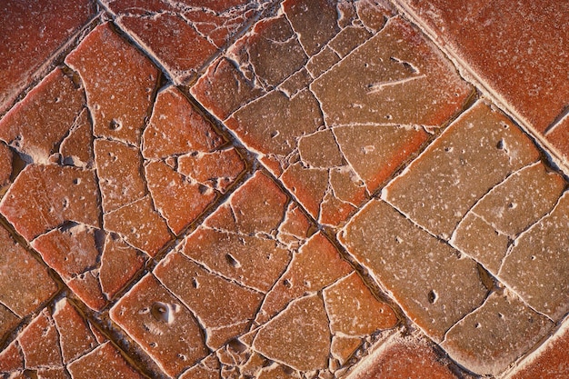 Gratis foto oude stenen tegels op de vloer van het kasteel gebarsten terracotta tegels idee voor een achtergrond of screensaver vernietiging en gebruik van natuurlijke materialen