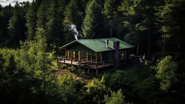 Gratis foto overzicht van een schilderachtige hut in het weelderige bos