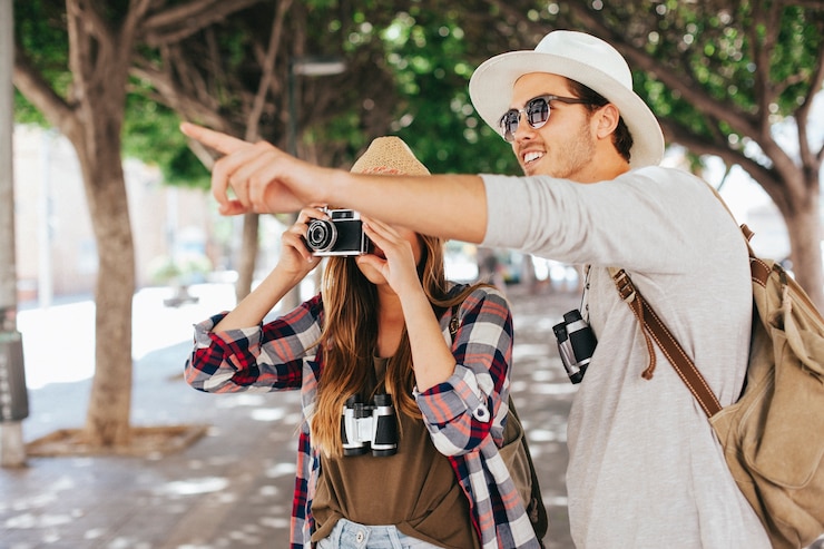 Gratis Foto paar reizen en foto's nemen