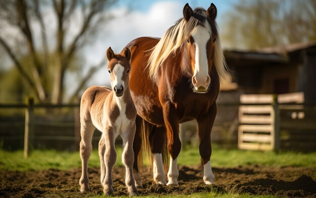 Paard dat veulen verzorgt