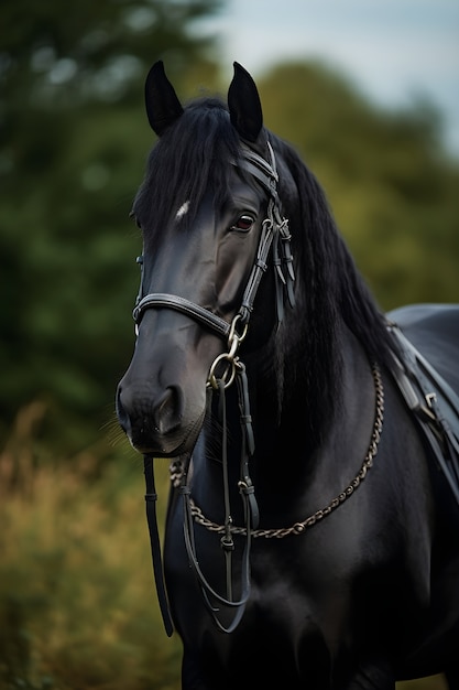 Gratis foto paard staat midden in de wei