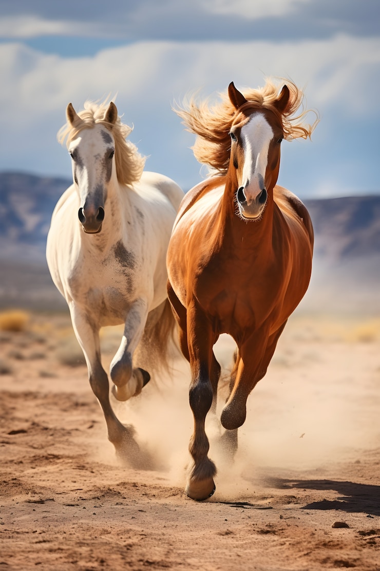 Gratis Foto paarden die door het dessert rennen.