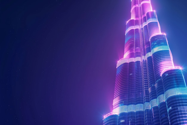 Gratis foto panoraambeeld van de stad dubai verlicht in een neon spectrum