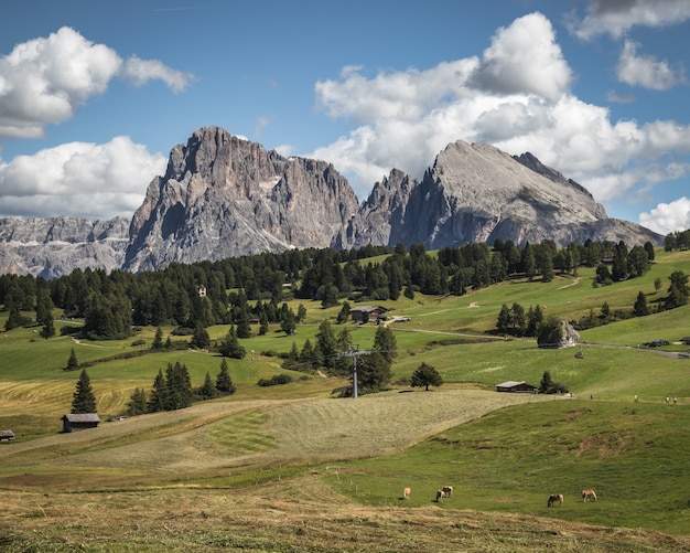 Panoramische opname van de berg Plattkofel in Compatsch Italië