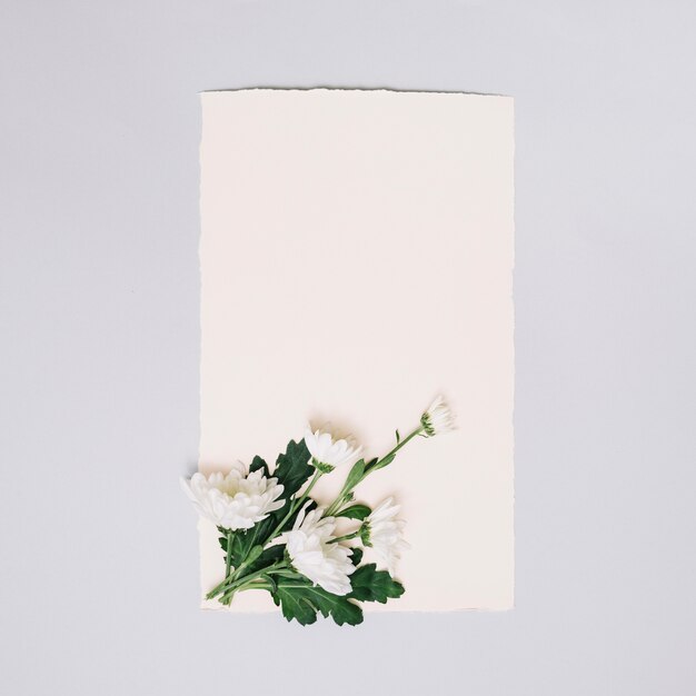 Papier blad met kleine bloemen op witte tafel