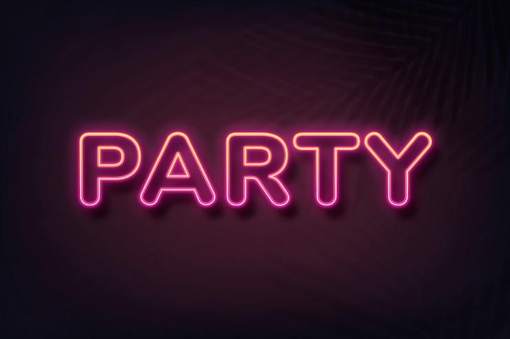 Gratis Foto party neon stijl typografie op zwarte achtergrond