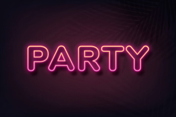Gratis Foto party neon stijl typografie op zwarte achtergrond
