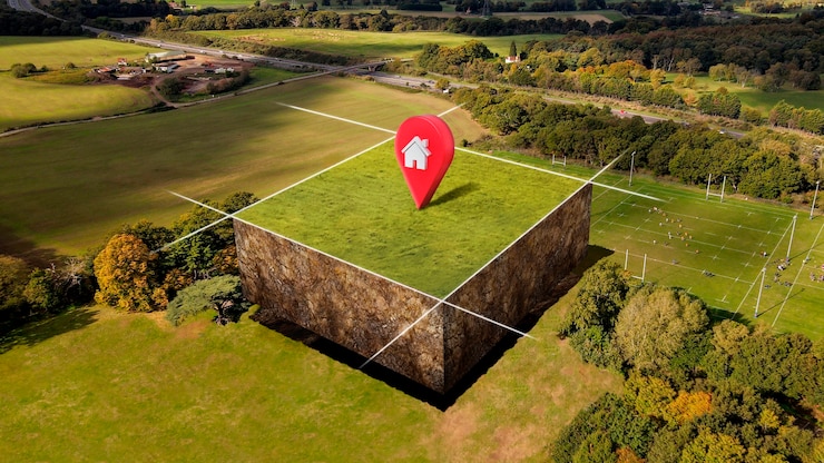 Gratis Foto perceel met natuurlandschap en locatiepin
