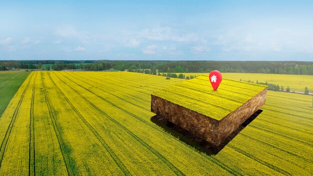 Perceel met natuurlandschap en locatiepin
