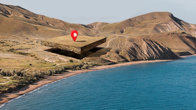Perceel met natuurlandschap en locatiepin