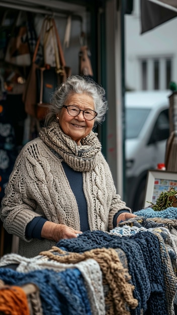 Persoon die door items bladet bij een tuinverkoop op zoek naar koopjes.