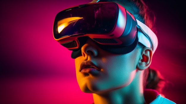 Gratis foto persoon die een futuristische virtual reality headset gebruikt voor videogames