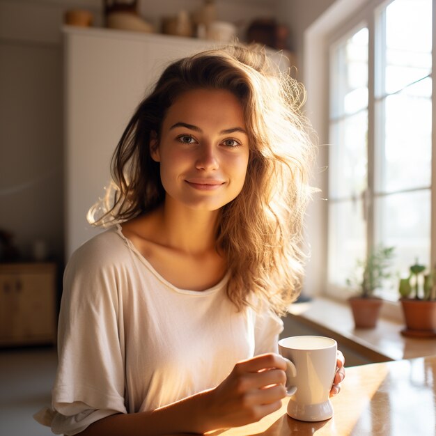 Persoon die een kopje koffie vasthoudt