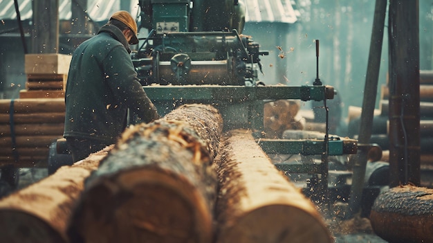 Persoon die in de houtverwerkende industrie en fabriek werkt