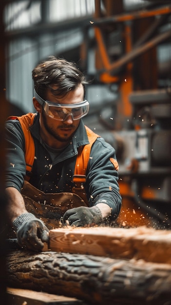 Persoon die in de houtverwerkende industrie en fabriek werkt