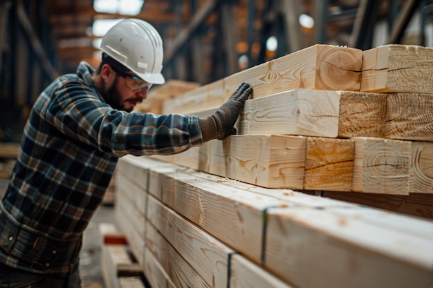 Gratis foto persoon die in de houtverwerkende industrie en fabriek werkt