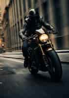 Gratis foto persoon die met hoge snelheid op een krachtige motorfiets rijdt
