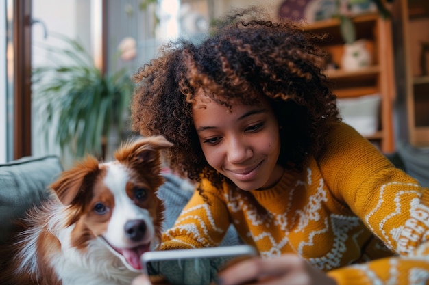 Gratis foto persoon die online inhoud met zijn huisdieren creëert