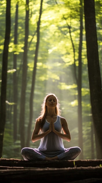 Persoon die yogameditatie buiten in de natuur beoefent