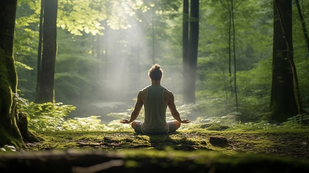 Persoon die yogameditatie buiten in de natuur beoefent