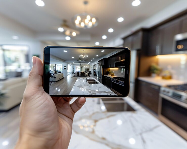 Gratis Foto persoon die zijn huis met zijn smartphone tentoonstelt