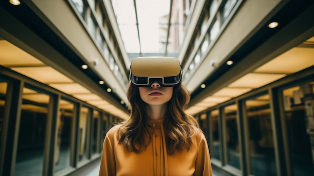 Gratis foto persoon met een futuristische hightech virtuele realiteitsbril