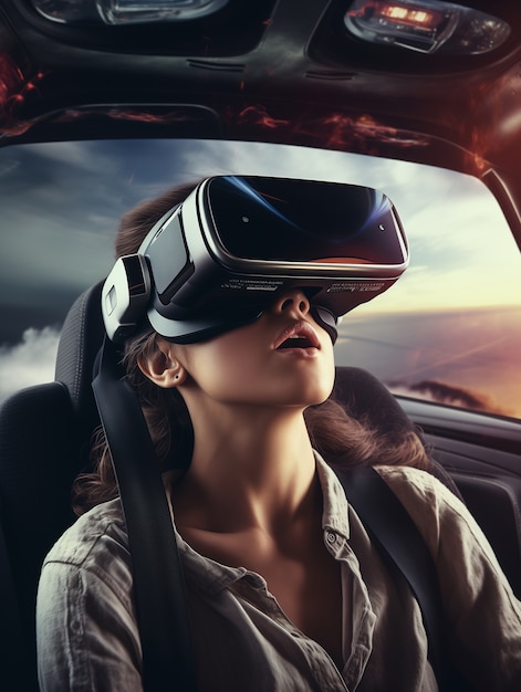 Persoon met een futuristische hightech virtuele realiteitsbril
